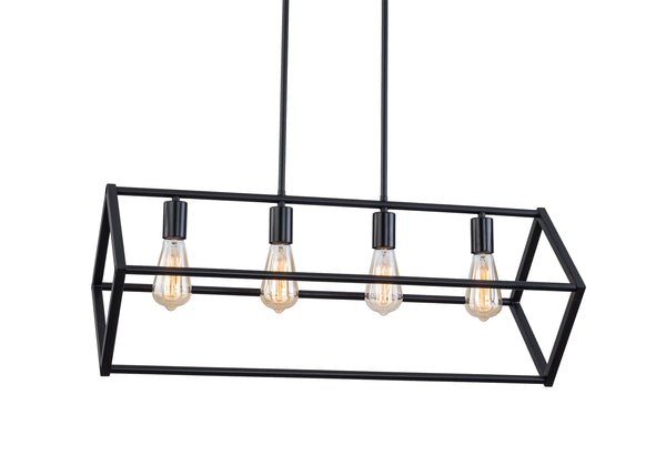 Modern Rectangle Farmhouse Chandeliers, 4-Light Black Chandelier Ceiling Light Pendant With Adjustable Rods