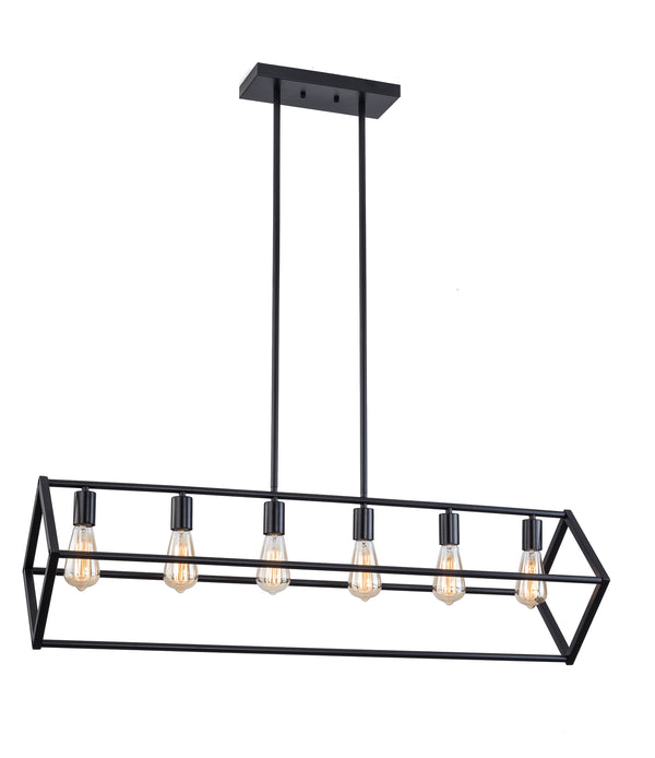 Modern Rectangle Farmhouse Chandeliers, 6-Light Black Chandelier Ceiling Light Pendant With Adjustable Rods