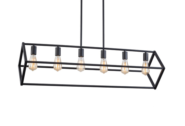 Modern Rectangle Farmhouse Chandeliers, 6-Light Black Chandelier Ceiling Light Pendant With Adjustable Rods