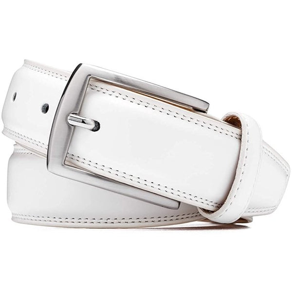 Men's Genuine Leather Dress Belt with Classic Fashion Design for Work Business and Casual (White)