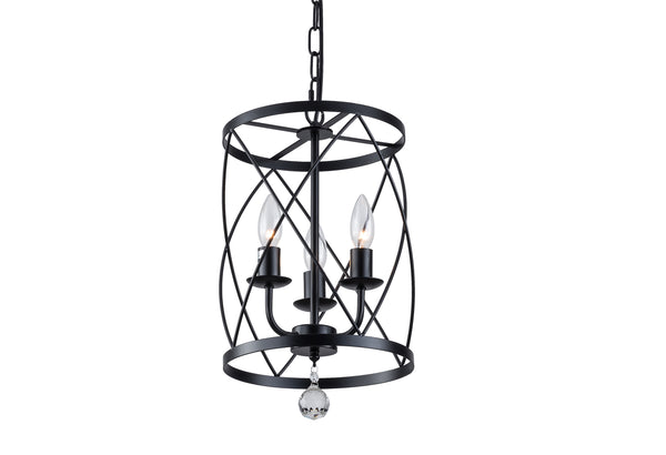 Modern Drum-Shaped Chandeliers 3-Light Matte Black Creative Farmhouse Chandelier Cage Style Ceiling Light Fixtures