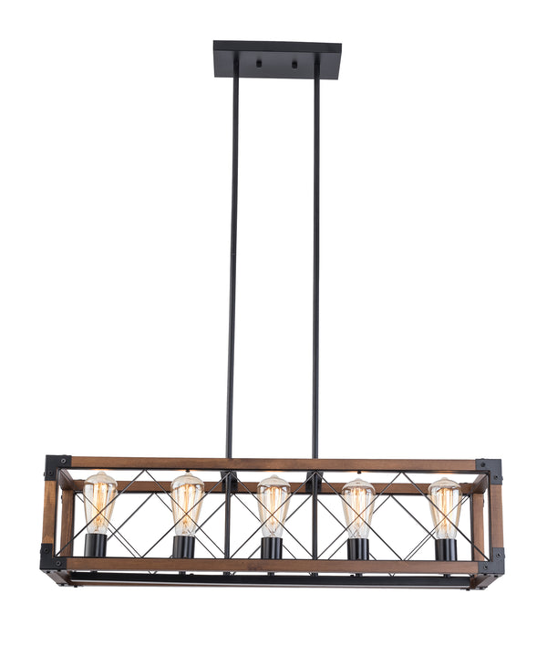 Tes 5-Light, Wood Finish Color Plus Black Chandelier Without Shade