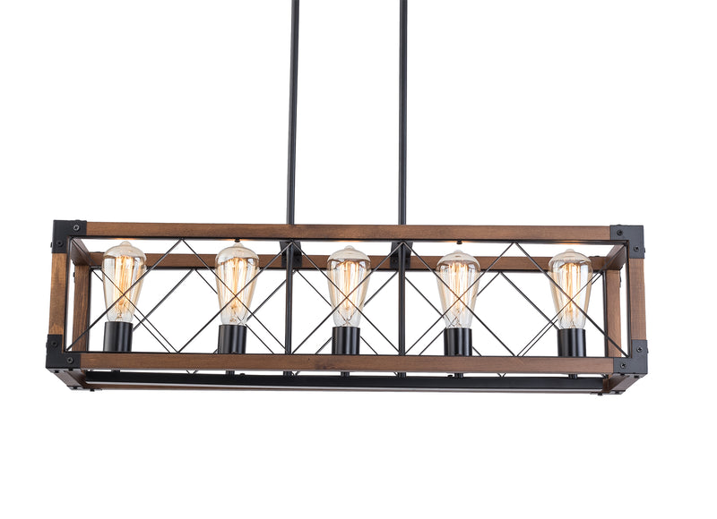 Tes 5-Light, Wood Finish Color Plus Black Chandelier Without Shade