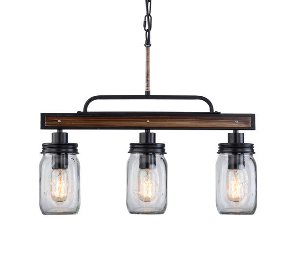 Farmhouse Chandelier With Seeded Glass shade, 3-Light Chandelier Chain Adjustable Ceiling Light Fixture