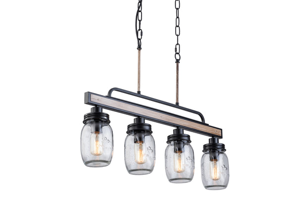 Farmhouse Chandelier With Seeded Glass Shade, 4-Light Chandeliers Kitchen Light Fixture Modern Farmhouse Chandelier, 4-Light Black Chandelier Adjustable Chain Kitchen Island Ceiling Light Fixture Pendant