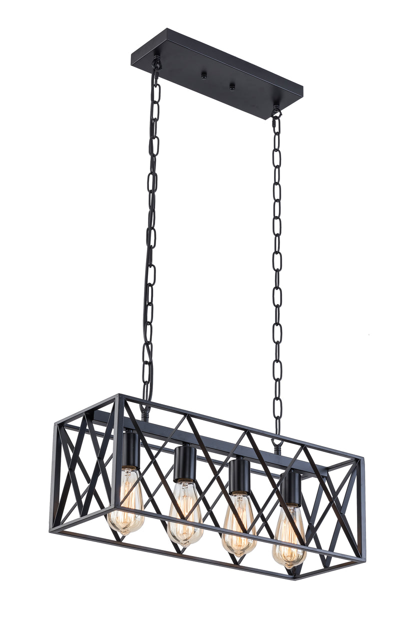 Modern Farmhouse Chandelier, 4-Light Black Chandelier Adjustable Chain Kitchen Island Ceiling Light Fixture Pendant