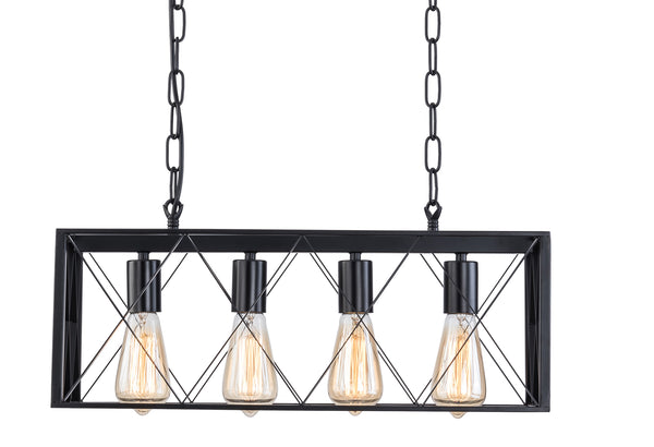 Modern Farmhouse Chandelier, 4-Light Black Chandelier Adjustable Chain Kitchen Island Ceiling Light Fixture Pendant