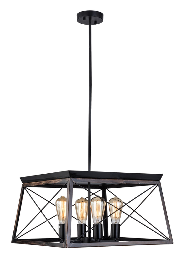 ORB Wood Finish Cage Modern Chandelier, 4-Light Height Adjustable Chandelier Ceiling Light Fixtures