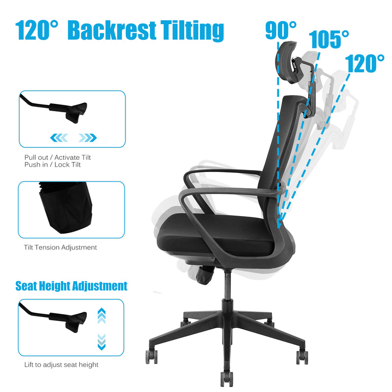 Ergonomic Mesh Office Chair, High Back Task Chair, Home Desk Computer Game Chair