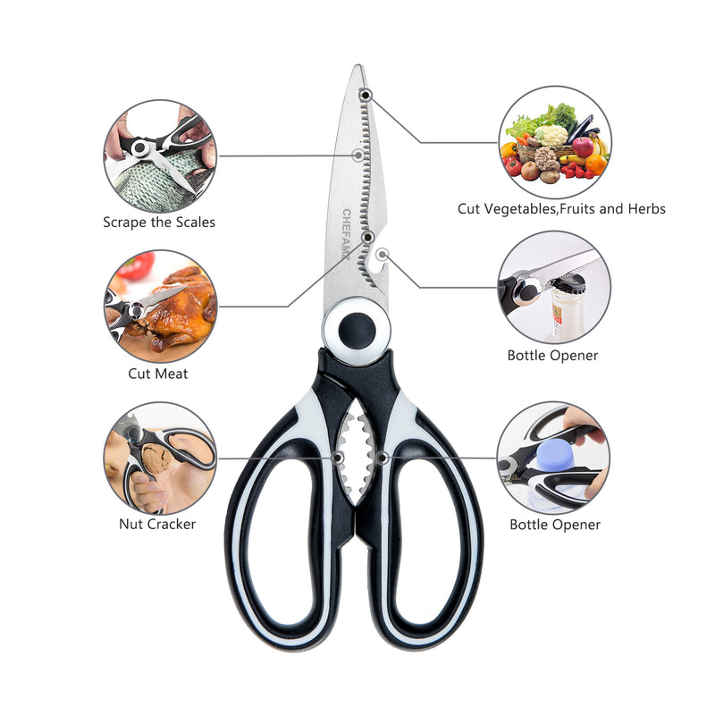 3 Pack Kitchen Scissors,Stainless Steel Heavy Duty Kitchen Shears and Multifunctional Ultra-Sharp Shears for Chicken, Poultry, Fish, Meat, Vegetables, Herbs,Nuts Cracker,and BBQ