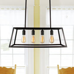 Kitchen Island Pendant with 4-Light, Matte Black ceiling light fixture, Farmhouse Vintage Chandelier, light fixture with Clear Glass Panels, Modern Chandelier for Dining Room