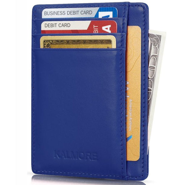 Credit Card Holder with ID Window RFID Protected Genuine Leather Slim Wallet