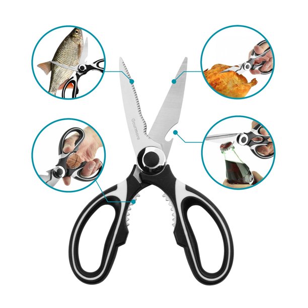 Premium Kitchen Scissors Multi-Purpose Sharp Blades with Protective Cover for Chicken, Poultry, Fish, Meat, Bones, Vegetables, Herbs, Bottle opener,Nuts Shell Cracker, and BBQ