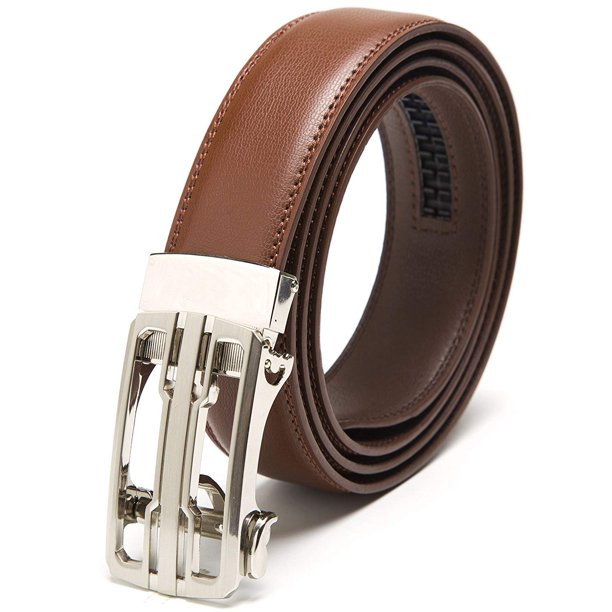 Men's Leather Automatic Buckle Ratchet Dress Belt for Men Perfect Fit Waist Size Up to 46"-Functional, Stylish and Durable