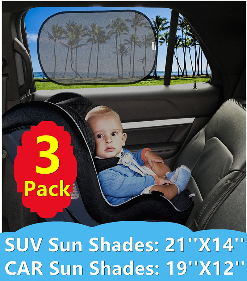 Car Window Shade (3 Pack), Car Window Sun shades, 80 GSM for Maximum UV Protection, Size 19"x12"