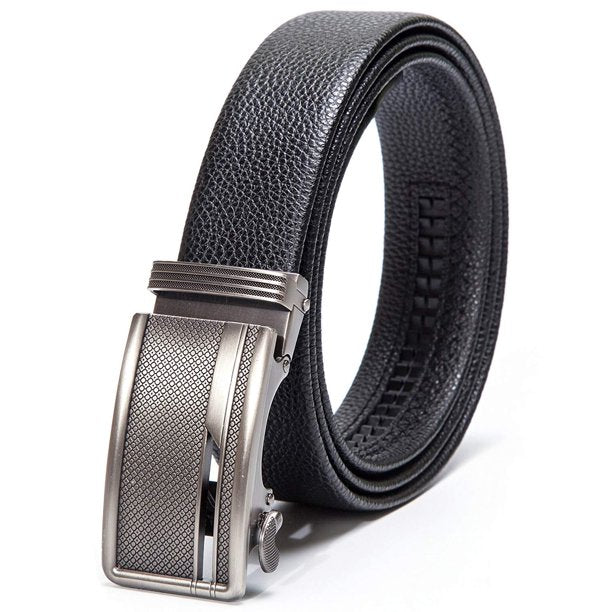 Men's Leather Automatic Buckle Ratchet Dress Belt for Men Perfect Fit Waist Size Up to 46"-Functional, Stylish and Durable