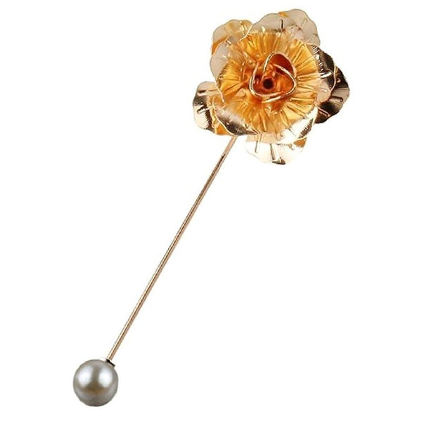 Unisex Floral Golden Flower Lapel Stick Brooch Pin for Formal Wear