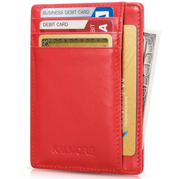 Rfid Blocking Slim Credit Card Holder Thin Minimalist Front Pocket Genuine Leather Wallet with Id Card Window