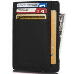 Rfid Blocking Slim Credit Card Holder Thin Minimalist Front Pocket Genuine Leather Wallet with Id Card Window