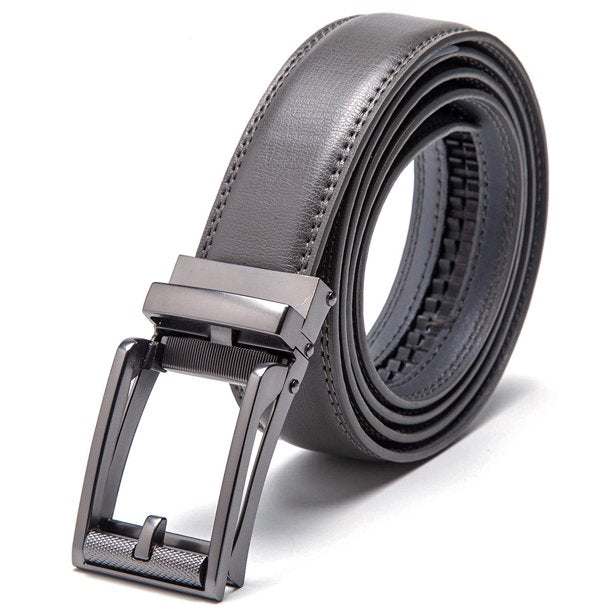 Men's Leather Automatic Buckle Ratchet Dress Belt for Men Perfect Fit Waist Size Up to 46"-Functional, Stylish and Durable