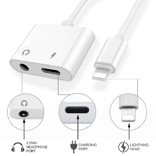 Headphone Adapter for iPhone 11/Xs/XR/X/8 Plus, iPhone 3.5mm Headphone Jack Adapter, 2 in 1 Lighting Adapter Splitter Adapter Music and Charging Compatible Support All iOS-White