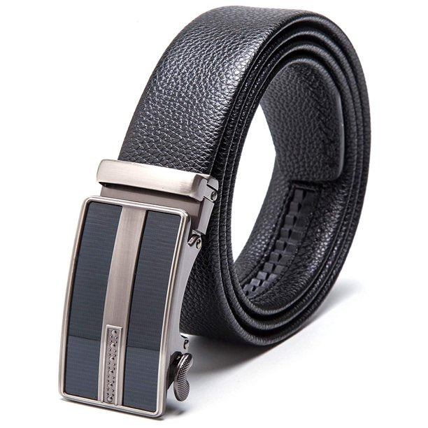 Men's Leather Automatic Buckle Ratchet Dress Belt for Men Perfect Fit Waist Size Up to 46"-Functional, Stylish and Durable