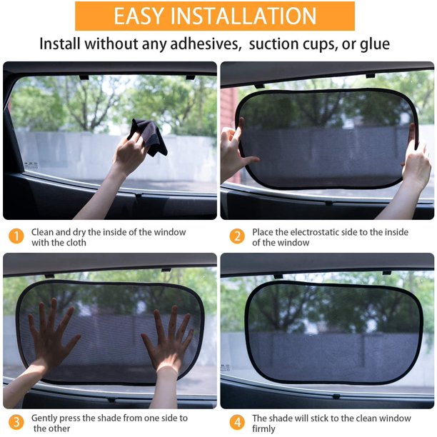 FIRSFOR Car Window Shade, 20"x12" Cling Car Sun Shade for Windows, Sun Glare and UV Rays Protection for Child with Storage Bag, 4 Pcs