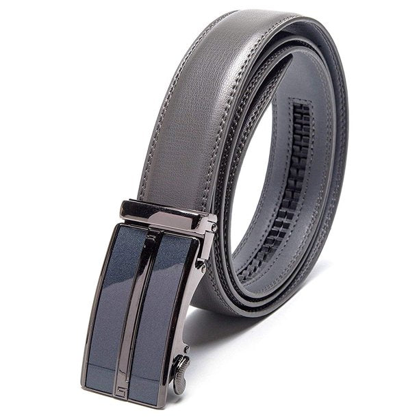 Men's Leather Automatic Buckle Ratchet Dress Belt for Men Perfect Fit Waist Size Up to 46"-Functional, Stylish and Durable