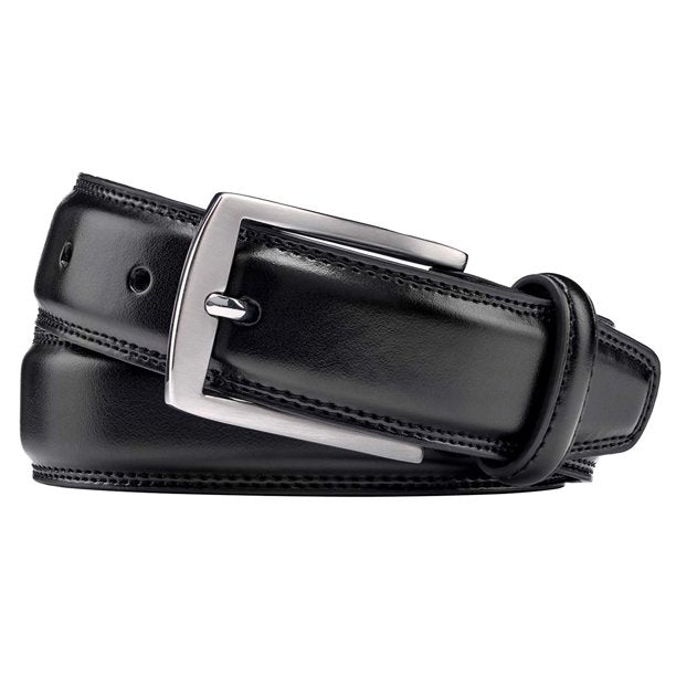 Men's Genuine Leather Dress Belt with Classic Fashion Design for Work Business and Casual (Black)