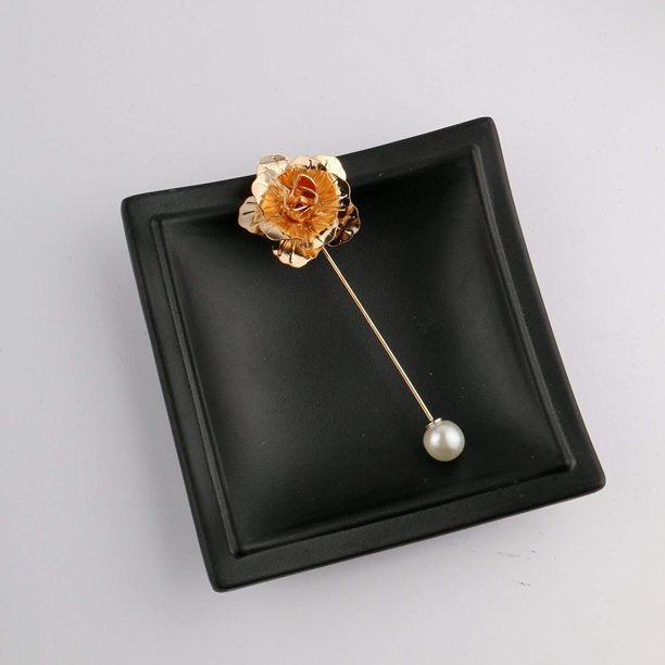 Unisex Floral Golden Flower Lapel Stick Brooch Pin for Formal Wear