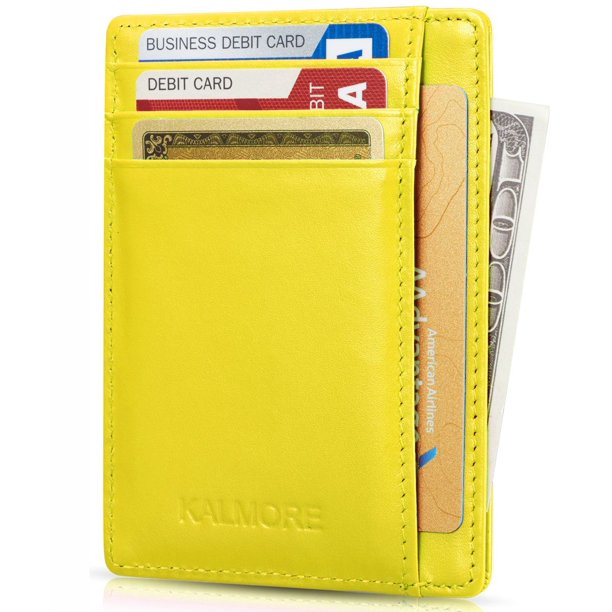 Rfid Blocking Slim Credit Card Holder Thin Minimalist Front Pocket Genuine Leather Wallet with Id Card Window