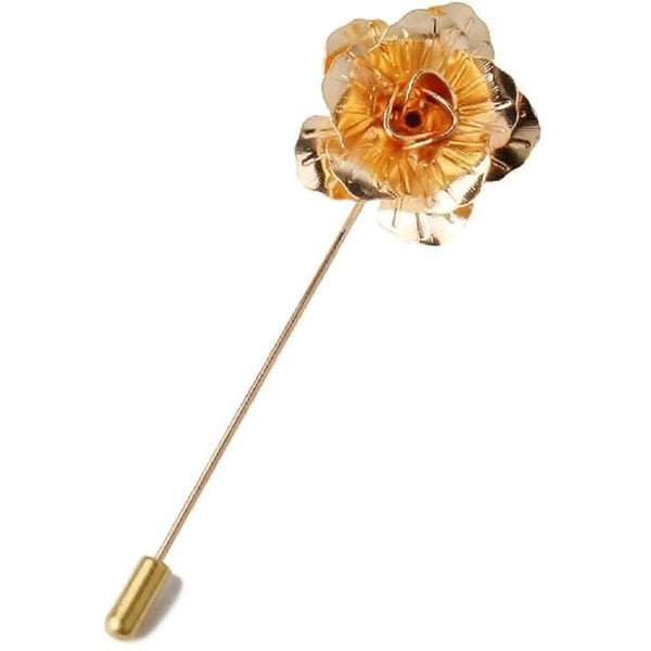 Unisex Floral Golden Flower Lapel Stick Brooch Pin for Formal Wear