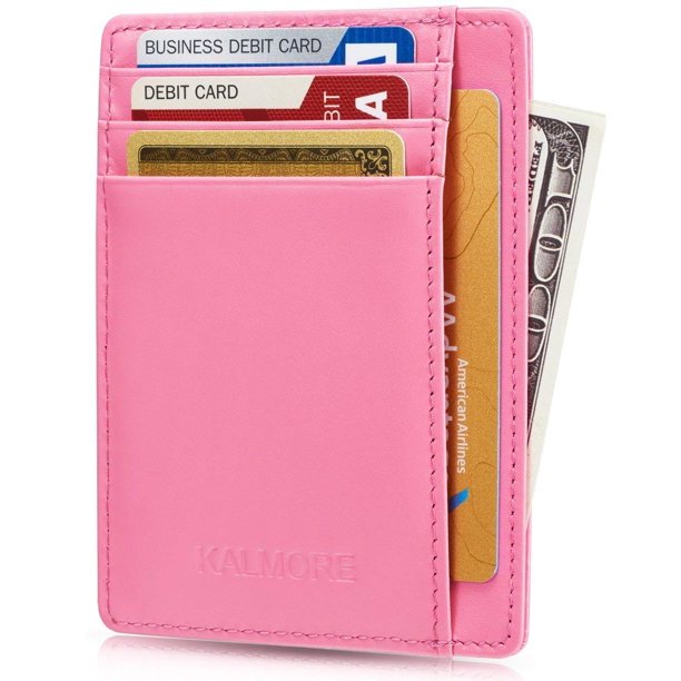 Rfid Blocking Slim Credit Card Holder Thin Minimalist Front Pocket Genuine Leather Wallet with Id Card Window