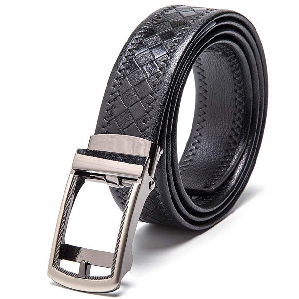 Men's Leather Automatic Buckle Ratchet Dress Belt for Men Perfect Fit Waist Size Up to 46"-Functional, Stylish and Durable