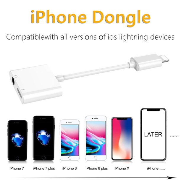 Headphone Adapter for iPhone 11/Xs/XR/X/8 Plus, iPhone 3.5mm Headphone Jack Adapter, 2 in 1 Lighting Adapter Splitter Adapter Music and Charging Compatible Support All iOS-White