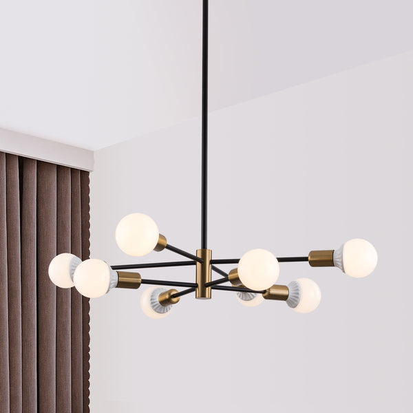 SIMPOL HOME 8-Light Modern Sputnik Chandelier for Bedroom, Black Gold Mid Century Flush Mount Ceiling Light Fixture for Living&Dining Room Foyer Entryway, Height Adjustable Pendant Lighting for Kitchen Island Hallway