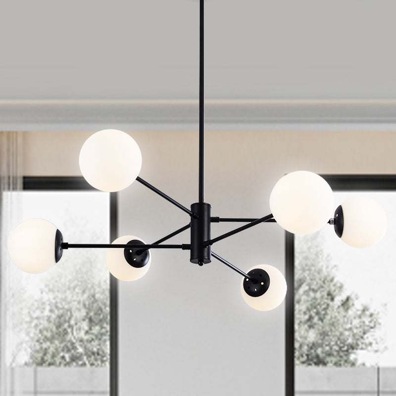 SIMPOL HOME 6-Light Sputnik Chandelier with Milk Glass Shades for Bedroom, Globe Mid Century Flush Mount Ceiling Light Fixture for Living&Dining Room Foyer Entryway, Modern Farmhouse Pendant Lighting for Kitchen Island Hallway(Black)