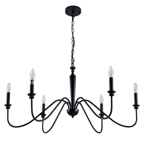 SIMPOL HOME 6-Light Black Farmhouse Candle Chandelier for Bedroom Living Room, Rustic Industrial Flush Mount Ceiling Light Fixture, Height Adjustable Metal Vintage Pendant Lighting for Office Hallway Kitchen Dining Room Foyer Entryway