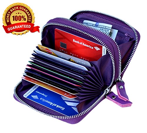 Women's Genuine Leather RFID Secure Spacious Cute Double-Zipper Card Wallet Small Purse with ID Window Clothing