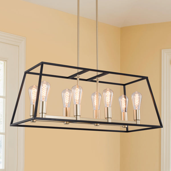 SIMPOL HOME 8-Light Farmhouse Chandelier with Glass Shade for Kitchen Island, Rustic Black-Gold Flush Mount Ceiling Light Fixture for Living&Dining Room Foyer Entryway, Height Adjustable Metal Pendant Lighting for Bedroom Hallway