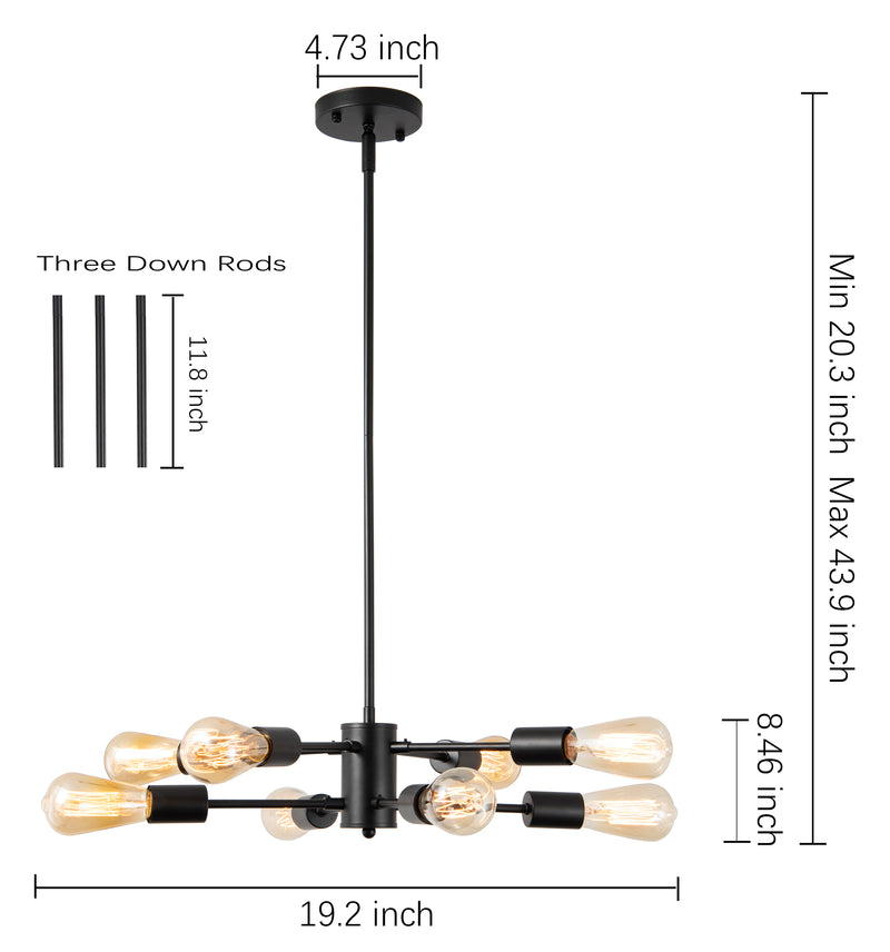 Modern Sputnik Chandelier, 8-Light Adjustable Ceiling Light Fixture, Industrial Light Fixture, Pendant Lighting for Dining Room, Living Room, Kitchen and Foyer.