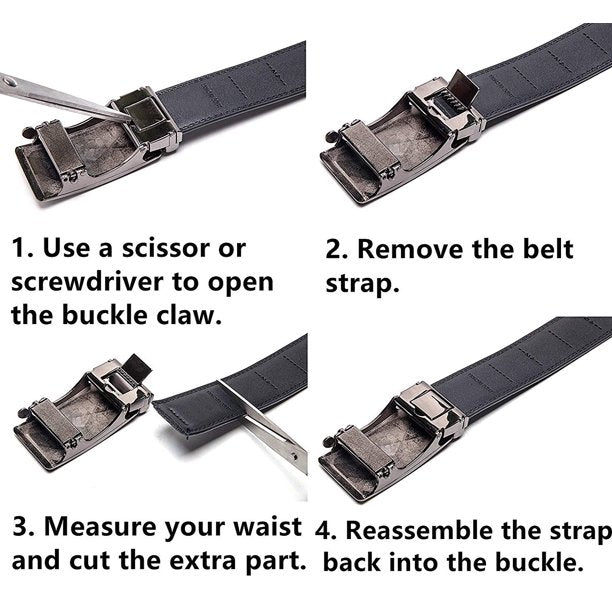 Genuine Leather Men's Ratchet Dress Belts With Adjustable Automatic Buckles