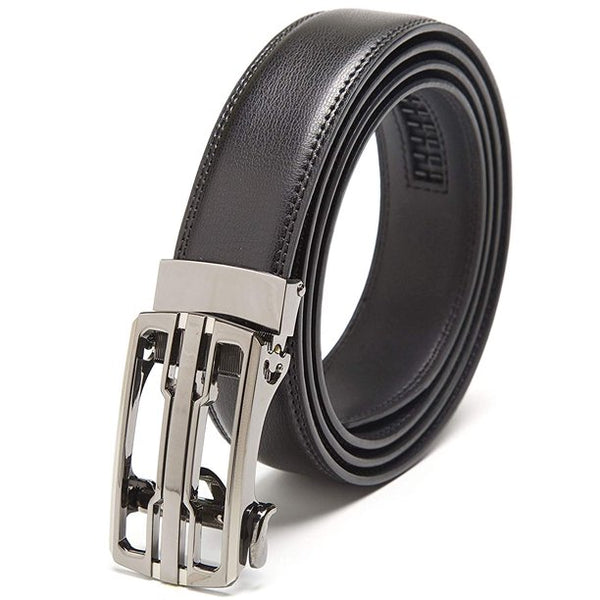 Men's Belt Genuine Leather Belt Automatic Buckle Ratchet Dress Belt for Men Perfect Fit Waist Size Up to 46"-Functional, Stylish and Durable