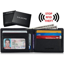 men's rfid blocking id window multi-card travel bifold genuine leather pocket wallet - in gift box