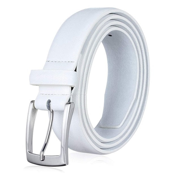 Men's Belt, Genuine Leather Dress Belts for Men with Single Prong Buckle- Classic & Fashion Design for Work Business and Casual (White)