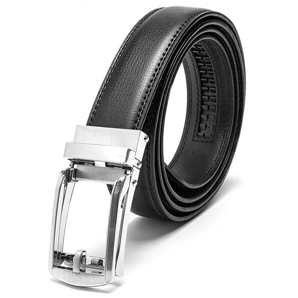 Men's Belt Genuine Leather Belt Automatic Buckle Ratchet Dress Belt for Men Perfect Fit Waist Size Up to 46"-Functional, Stylish and Durable