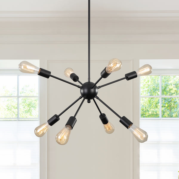 Modern Sputnik chandelier, Ceiling Light Fixture with 8 lights, Industrial farmhouse Chandelier, Mid Century Chandeliers, Pendant Light for Dining Room Bedroom Living Room Kitchen Island