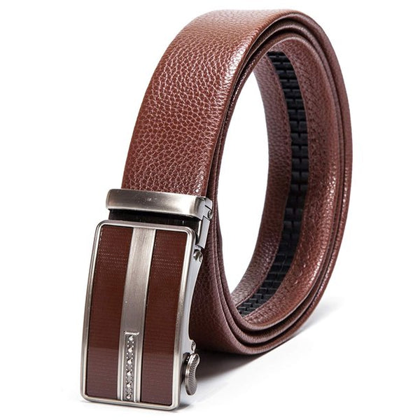 Men's Belt Genuine Leather Belt Automatic Buckle Ratchet Dress Belt for Men Perfect Fit Waist Size Up to 46"-Functional, Stylish and Durable