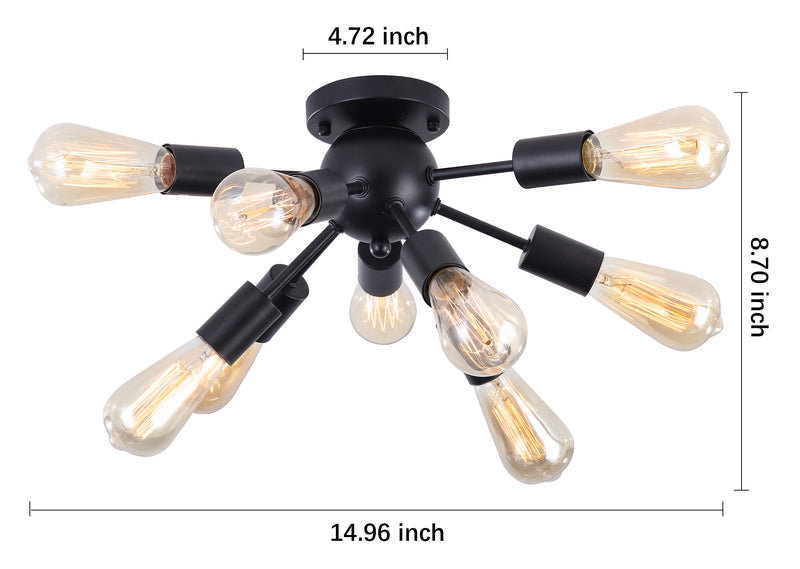 Sputnik Industrial 9-Light Chandelier, Flush Mount Close to ceiling light fixture, Mid Century ceiling lights, Modern Pendant Lighting for Dining Room Kitchen Bedroom Living Room