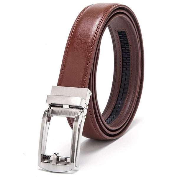 Men's Leather Automatic Buckle Ratchet Dress Belt for Men Perfect Fit Waist Size Up to 46"-Functional, Stylish and Durable